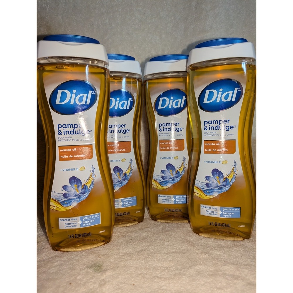*New Dial Marula Oil Body Wash Pamper & Indulge 16 Fl Oz Each Total of 4 Bottles